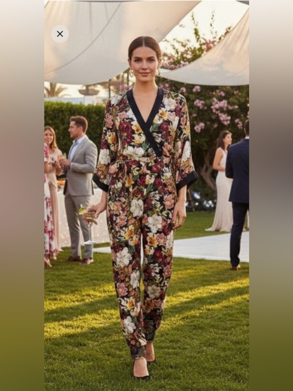 NWT $660 alice + olivia Walda flowy-sleeve wrap jumpsuit, Size 0, Viscose 100%